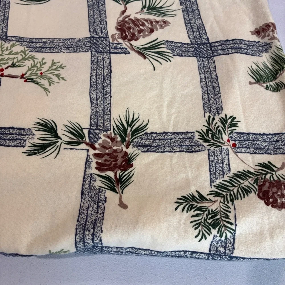 L.L. Bean Flannel Duvet Cover Full Cream Pinecone Evergreen Cabin Rustic Vintage